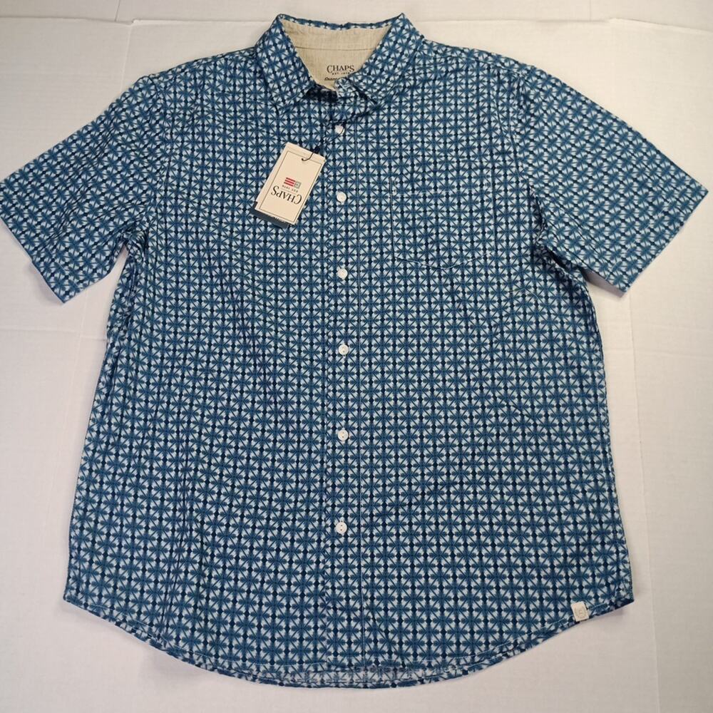 Chaps Seacoast‎ Wash Linen Woven Shirt Men M Spring Lake Blue